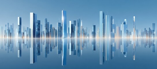 Cityscape reflected in tranquil water