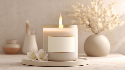 Personalized scented candle with calming ambiance, featuring name label and delicate flowers