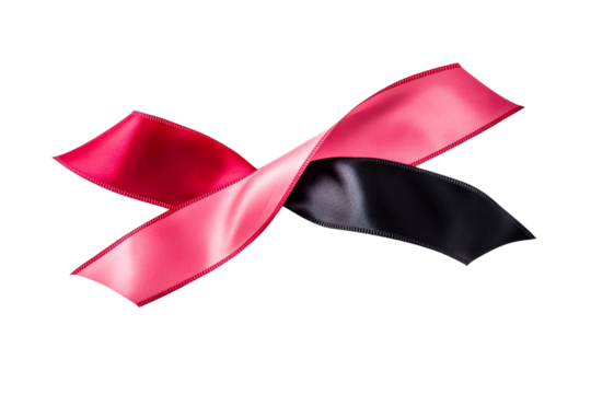 A pink and black satin awareness ribbon crossed, cut out transparent