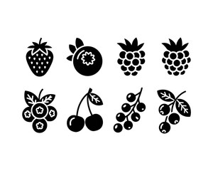 Collection of berry and fruit silhouettes isolated on white background