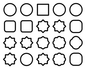 Collection of geometric and decorative shapes in silhouette isolated on white background