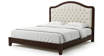 Obraz premium Elegant Upholstered Bed with Curved Headboard - Luxurious Bedroom Furniture
