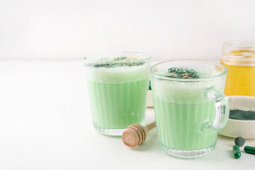 Healthy spirulina latte drink