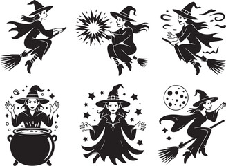 Spooky Witch Silhouettes for Halloween designs and magical creations