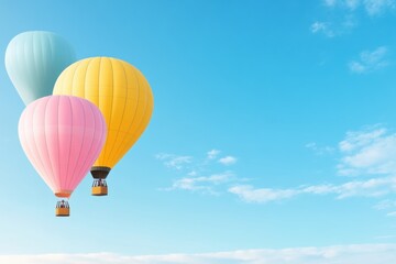 Obraz premium Soaring Dreams: Pastel hot air balloons dance in the vibrant, expansive sky, conjuring feelings of adventure, freedom, and exploration.