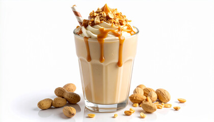peanut caramel ice cream shake on white background