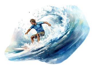 Naklejka premium PNG watercolor illustration of surfing isolate illustration on paper