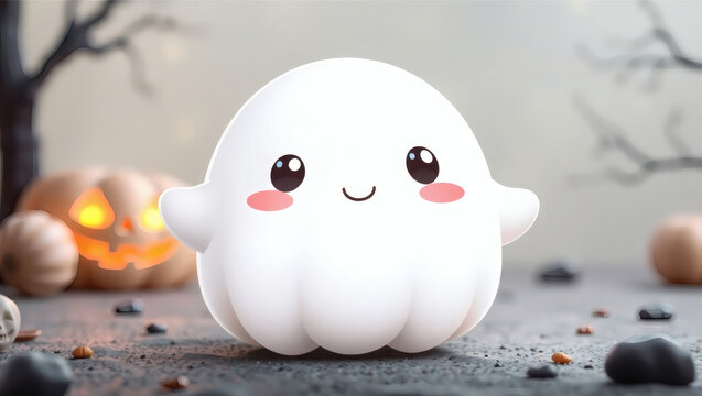 Adorable Halloween Ghost Cute 3D Rendered Boo for Spooky Season