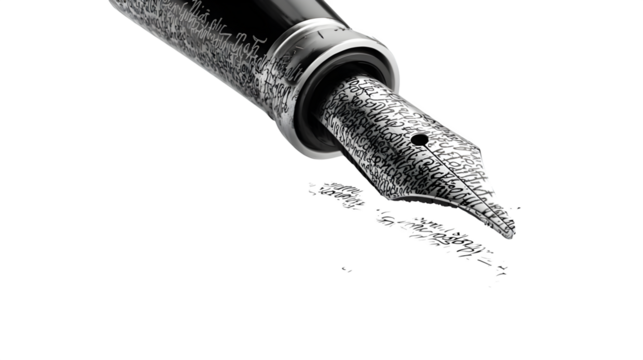 Floating ink pen creating sentences from shadows