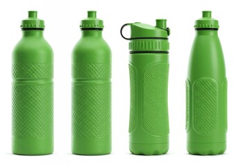 Green textured grip sports water bottles with squeeze design and threaded screw caps featuring integrated flip-up drinking spouts