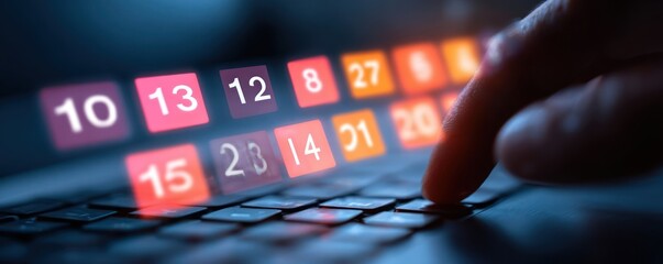 Finger hovering over digital calendar on laptop