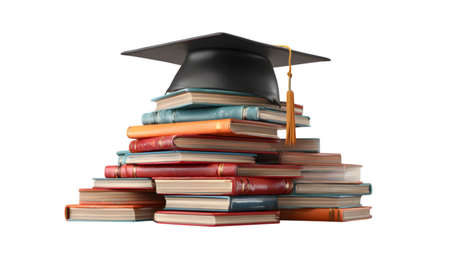 Graduation cap built from stacked books - Powered by Adobe