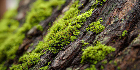 Exploring vibrant moss growth on tree bark in forest environment nature photography close-up view