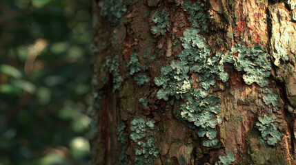Obraz premium Lichens on tree bark forest macro photography natural environment close-up ecosystem exploration