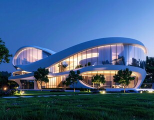 Fototapeta premium Neo-futuristic glass building at night