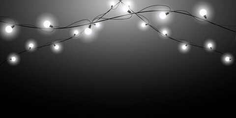 Christmas white lights isolated on transparent background. Vector EPS 10.