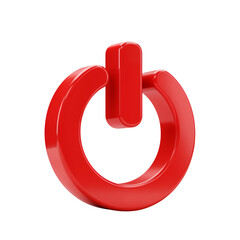 Glossy red power button symbol isolated on a clean transparent background for digital interface and technology applications isolated on transparent background