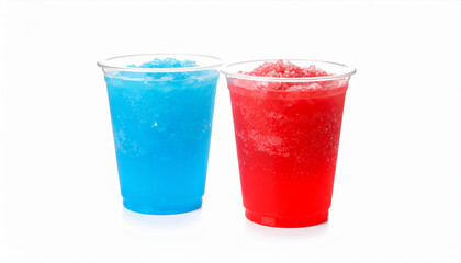 Frozen red and blue slushy on white background