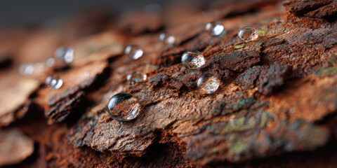 Water droplets on bark natural setting close-up photography forest environment macro view nature's details
