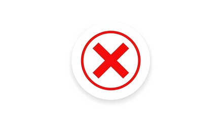 Obraz premium Red X Mark in White Circle, Isolated on Clean White Background, Minimalist Design