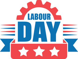 Labour Day Vector Badge with Gear and Star Elements