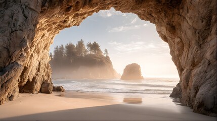 Under a crystal-clear tide pool arch with sunlight caustics painting the sand
