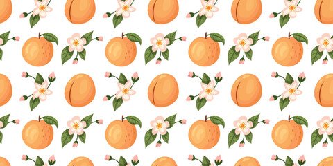 Seamless pattern with peaches and flowers