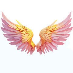Obraz premium Ethereal fantasy angel wings illustration with a vibrant pink and yellow sunset color gradient isolated on a white background for design