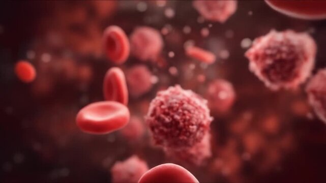 3d rendered animation of a blood cells and antibodies, biology animation of red cells 