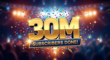 Golden 30 million subscribers achieved with confetti and stage lights celebration