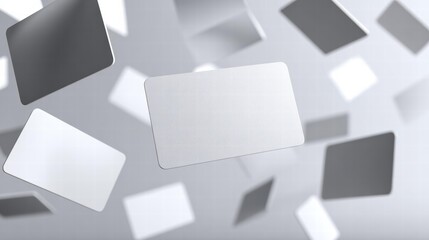 Scattered white-gray rectangular cards floating on light gray background, minimalist random design for UI elements.