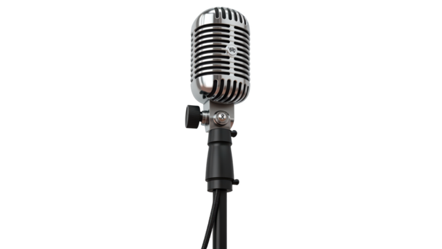 Vintage microphone retro design metal finish audio equipment music performance studio recording sound technology professional use