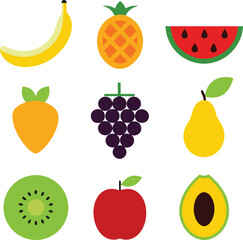 Food fruits glyph icon set vector illustration