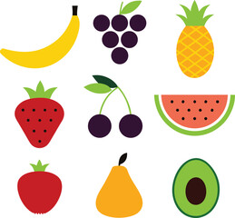 Food fruits glyph icon set vector illustration