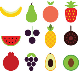 Food fruits glyph icon set vector illustration