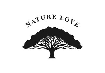 Nature love tree silhouette isolated on white background