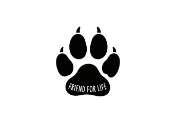 Paw print with the words friend for life isolated on white background