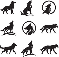 Wolf Silhouettes Howling Wolves, Running Wolves, and Circular Wolf Logos