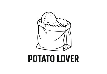 Potato lover text with potato in bag isolated on white background