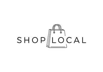 Shop local text with shopping bag isolated on white background