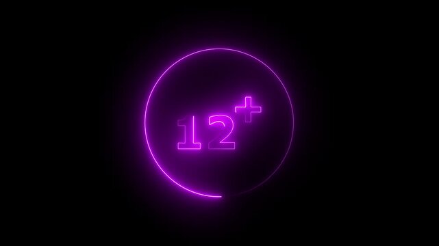 Glowing Neon Age Restriction 12+ Free Interface icon Animation.12+ Restriction Animation &ndash; Modern Free Interface Icon for Gaming Platforms, Streaming Services, and Digital Media Design