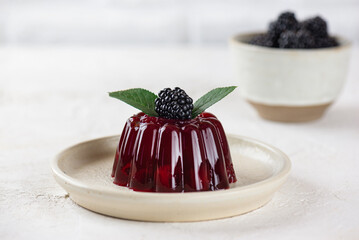 Cherry jelly with fresh blackberry and agar agar. Summer dessert, gelatin free.