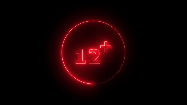 Glowing Neon Age Restriction 12+ Free Interface icon Animation.12+ Restriction Animation &ndash; Modern Free Interface Icon for Gaming Platforms, Streaming Services, and Digital Media Design