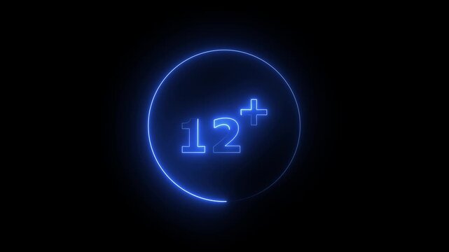 Glowing Neon Age Restriction 12+ Free Interface icon Animation.12+ Restriction Animation &ndash; Modern Free Interface Icon for Gaming Platforms, Streaming Services, and Digital Media Design