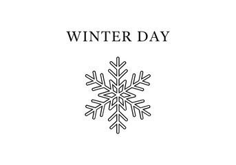 Snowflake illustration with text winter day isolated on white background