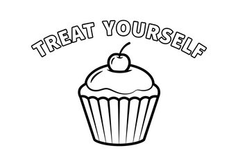 Treat yourself cupcake with cherry isolated on white background