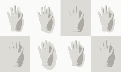 Obraz premium Simple flat illustration of a light grey disposable medical glove with an open hand.