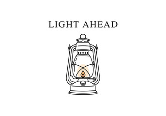 Vintage kerosene lantern with the words light ahead isolated on white background