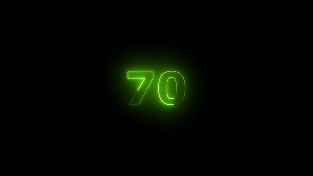 Glowing Neon Text Number 70 Animation.Neon 701 Countdown Animation.Futuristic Countdown, Digital Display, and Motion Graphic Element
