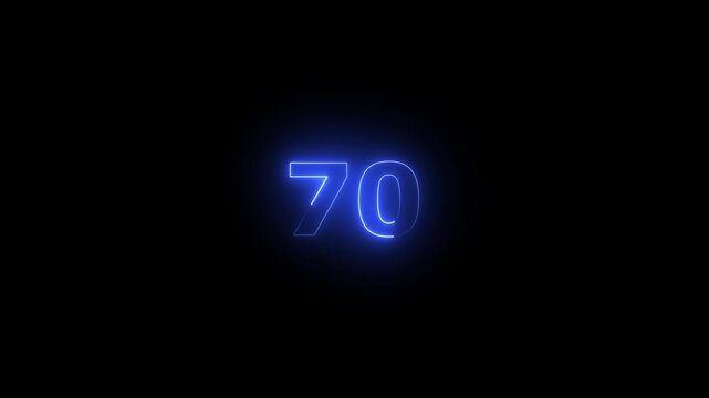 Glowing Neon Text Number 70 Animation.Neon 701 Countdown Animation.Futuristic Countdown, Digital Display, and Motion Graphic Element
